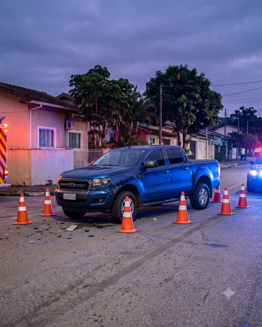 Motorista fica ferido após caminhão sair da pista na BR-280, em Corupá